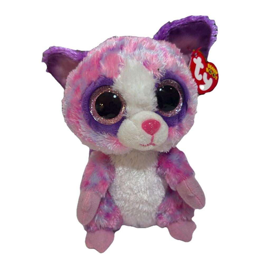 TY Beanie Boos, BECCA the Bush Baby (Glitter Eyes) TySilk 6" tall, Purple Pink